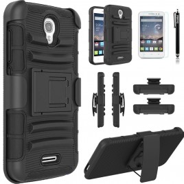 Alcatel OneTouch POP Astro Case, Dual Layers [Combo Holster] Case And Built-In Kickstand Bundled with [Premium Screen Protector] Hybrid Shockproof And Circlemalls Stylus Pen (Black)